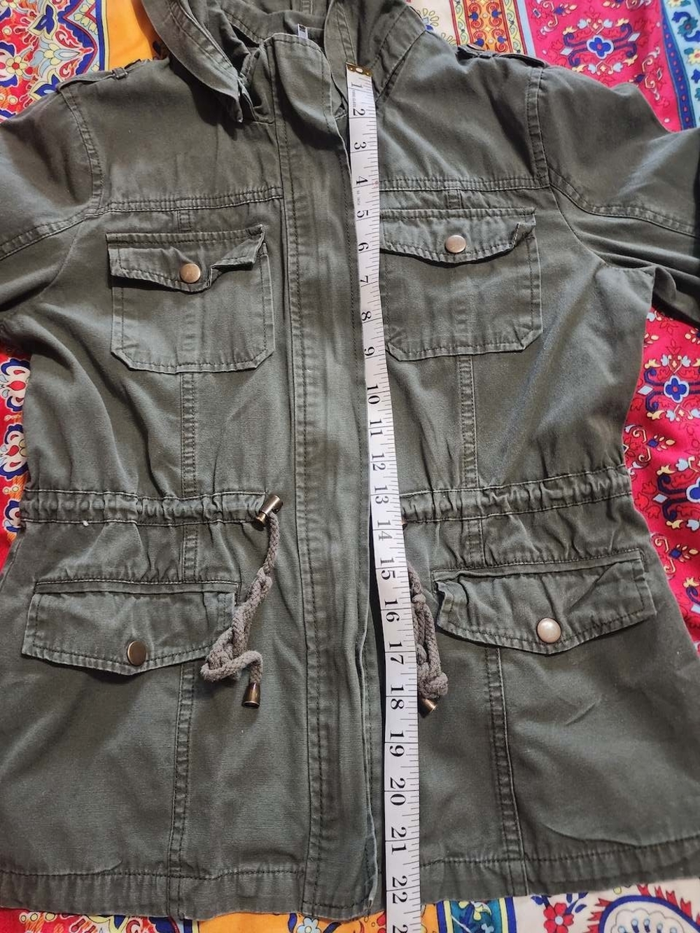 Chocolate Green Utility Hooded Jacket Military Cargo Style Womens Y2K Vintage - Picture 5 of 10